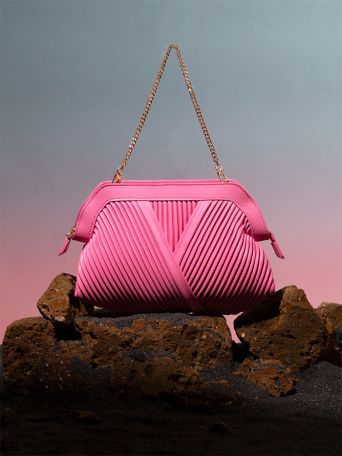 Pink Pleated Clutch Bag