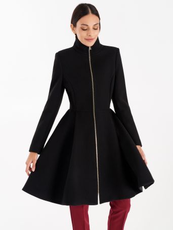 Flared skirt coat, black