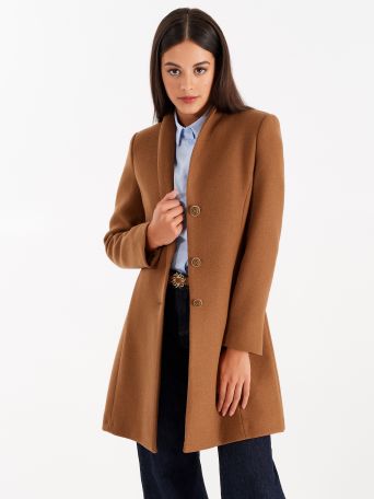 Coat with stand-up collar, caramel