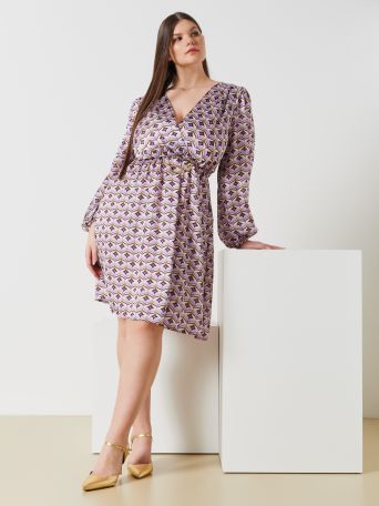 Curvy Satin Geometric Print Dress