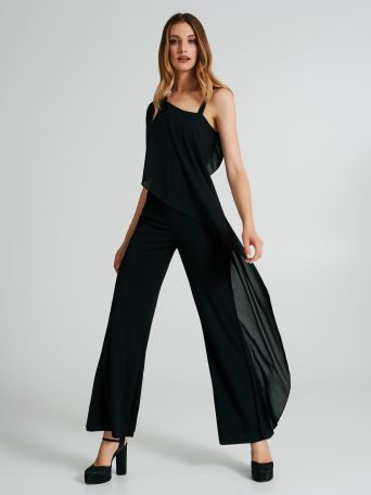 Jumpsuit with a scuba crepe panel.