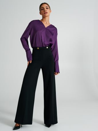 Baggy scuba crepe trousers with buttons