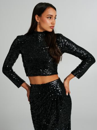 Cropped turtleneck sweater with sequins 