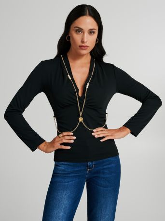 Crossover top with jewelled chain