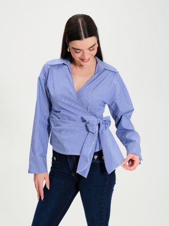 Chemise à rayures avec nœud 100 % coton