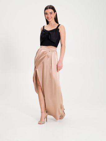Long satin skirt with slit