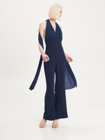 Blue Palazzo Jumpsuit with Draping