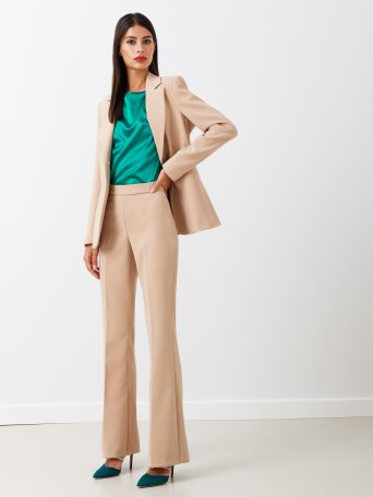 Beige Mid-Flared Trousers in Technical Fabric 