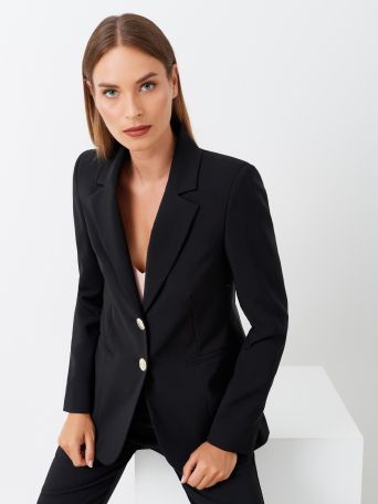 Two-Button Jacket in Black Technical Fabric