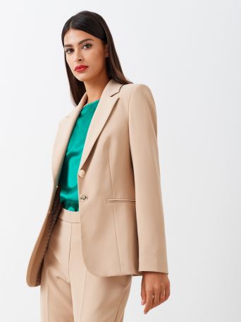 Two-Button Jacket in Beige Technical Fabric