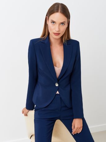 Jacket with One-Button Closure in Blue Technical Fabric