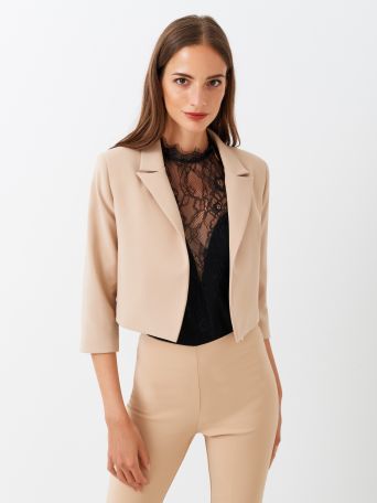 Veste courte en tissu technique beige