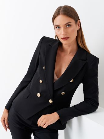 Black Double-Breasted Jacket in Technical Fabric