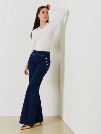 Flared Jeans with Flat Buttons