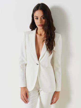 Jacket with One-Button Closure in White Technical Fabric 
