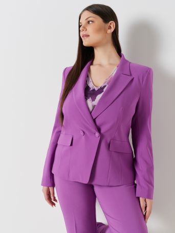 Curvy Double-Breasted Jacket in Stretch Technical Fabric