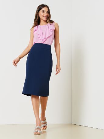 Blue Pencil Skirt in Technical Fabric.