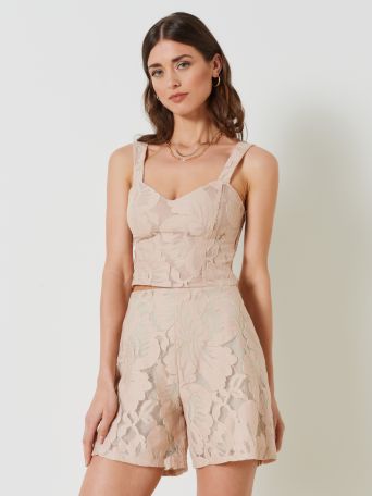 Damask-effect Crop Top 