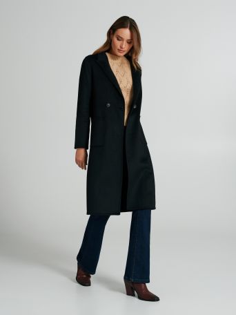 Double-button coat in wool blend fabric