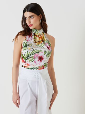 Foulard-Top aus Satin mit Blumenmuster 