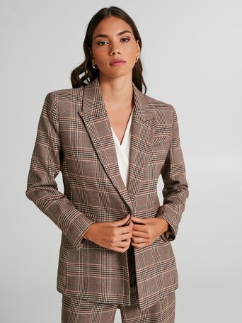 One-button checkered jacket