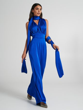 Jumpsuit with multi-purpose drapes. 