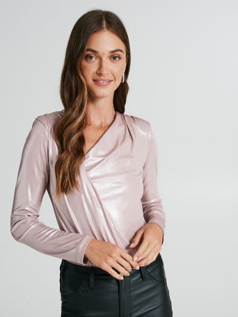 Lamé-effect bodysuit blouse