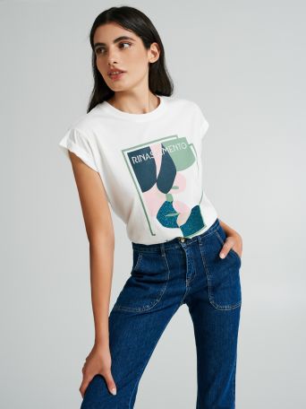 Abstract print cotton t-shirt