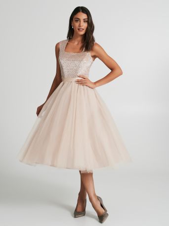 Midi dress with tulle skirt