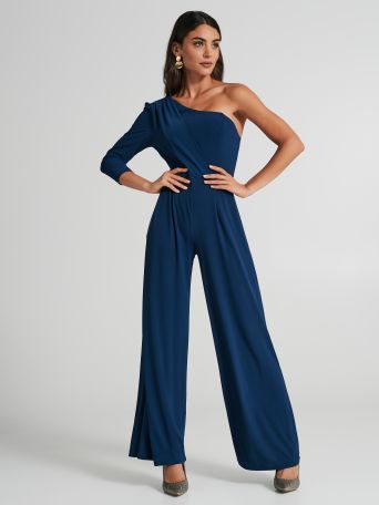 One-shoulder jumpsuit in scuba crepe