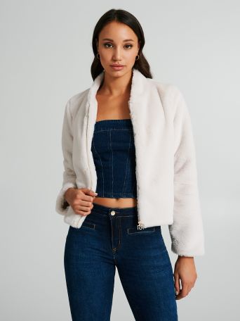 Faux fur jacket with zip
