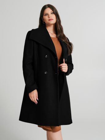 Curvy Wool-Blend Coat with Brooch