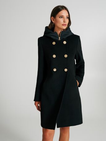 Cappotto doppiopetto con cappuccio