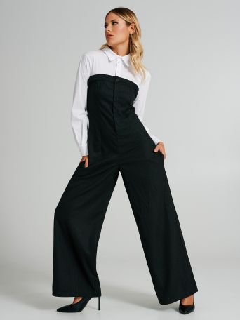 Blusen-Overall mit Nadelstreifen