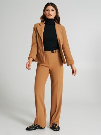 Straight-Cut Trousers with Cinched Waistband