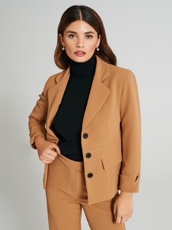 Cropped Three-Button Jacket with Flaps