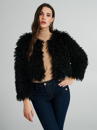 Cropped faux fur coat