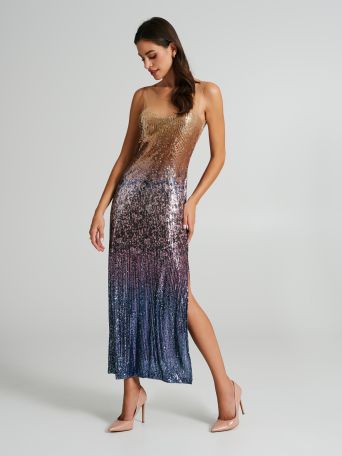 Multicoloured shaded dress with sequins 