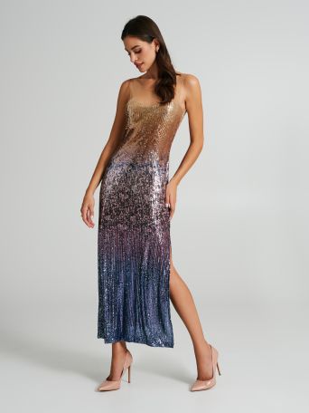 Mehrfarbiges Kleid mit Farbverlauf und Pailletten 