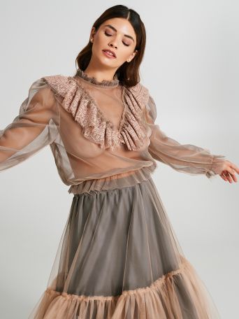 Bluse mit Spitze und Tüll