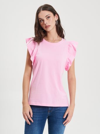 Pink Cotton T-shirt with Ruffles