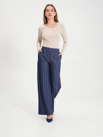 Pinstripe Palazzo Trousers in Cotton 