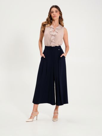 Navy Blue Cropped Floaty Trousers 