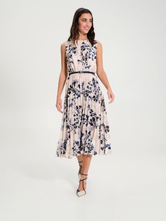 Sleeveless pleated dress with floral print