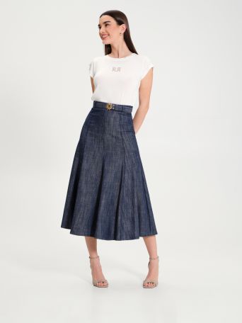 Denim midi skirt with belt