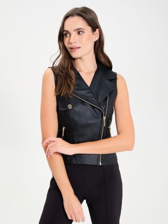 Faux Leather Waistcoat with Zip