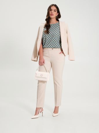 Curvy Beige Trousers with Smock Stitching