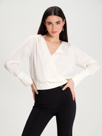 Boxy crossover blouse in satin 