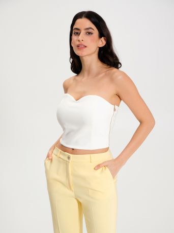 White Crop Top with Sweetheart Neckline  