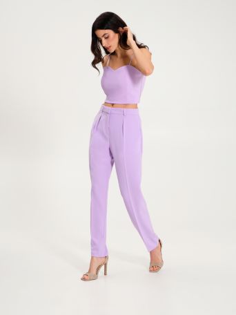 Straight Trousers in Lilac Crepe 